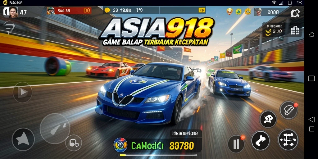Screenshot utama ASIA918 menampilkan aksi balapan yang mendebarkan.