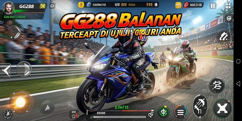 Screenshot GG288 menampilkan aksi balap motor yang mendebarkan.