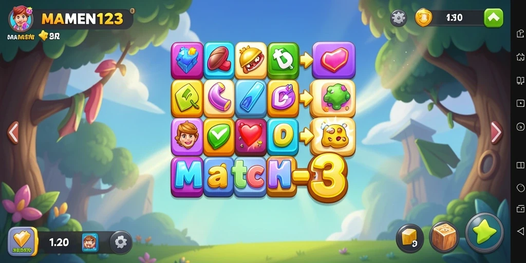 Screenshot menunjukkan gameplay Menarik dari MAMEN123 Match-3.