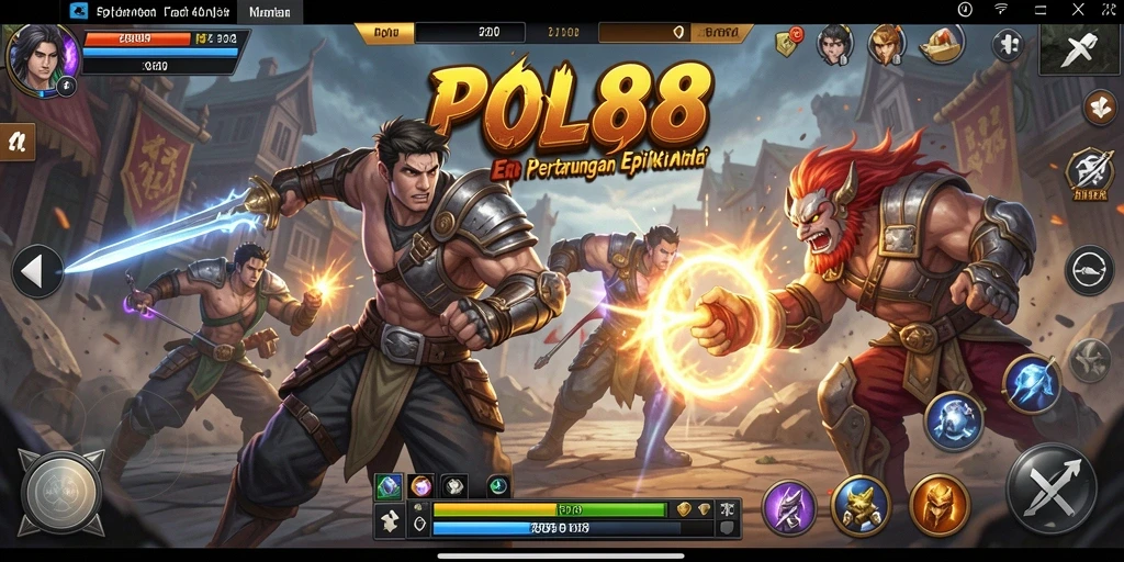 Tangkapan layar menunjukkan karakter bertarung dengan gaya unik di arena yang dinamis.