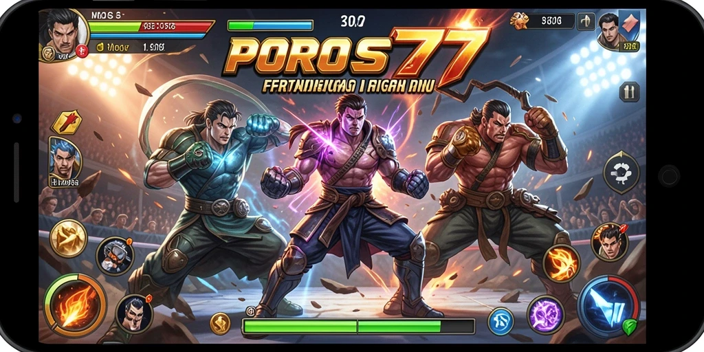 Tampilan gameplay POROS77 yang intens dan dinamis.